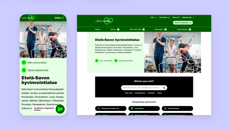 Etelä-Savon hyvinvointialueen verkkosivun mobiili- ja työpöytäkäyttöliittymät