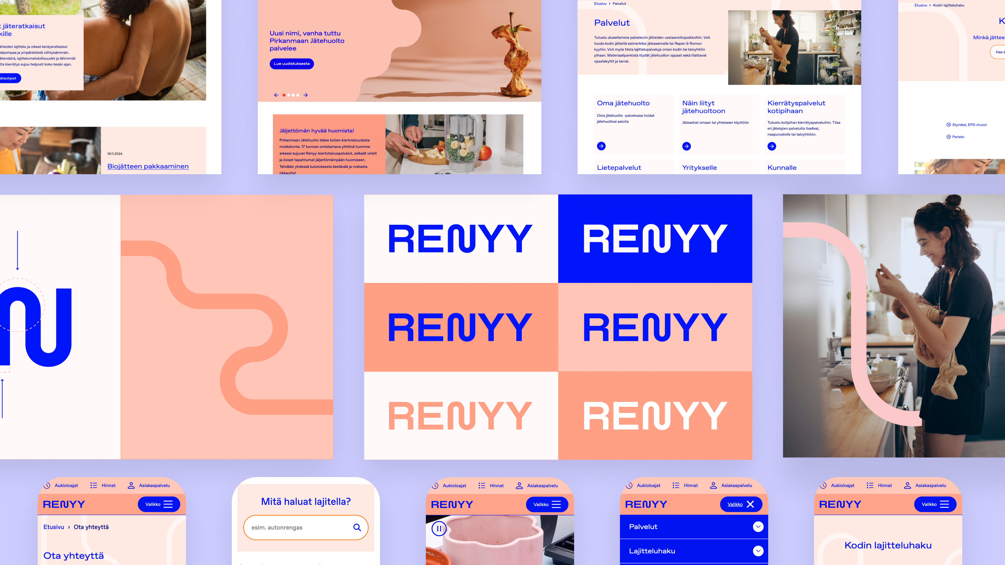Renyy-brändin visuaaleja ja käyttöliittymää